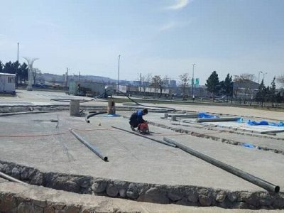 نصب تاسیسات آبنمای ضلع جنوبی عمارت کلاه فرنگی در پارک باغشمال