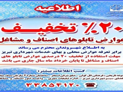 اعمال  تخفیف ۲۰ درصدی عوارض تابلوهای اصناف و مشاغل