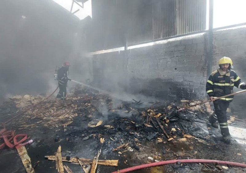 آتش سوزی کارخانه چوب بری در باغ معروف